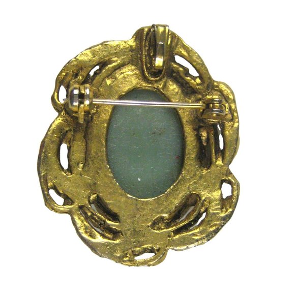 Blue Figurative Plastic Cameo Brooch Pin Goldtone Vintage 1980 1.4 in Pendant - Picture 4 of 4